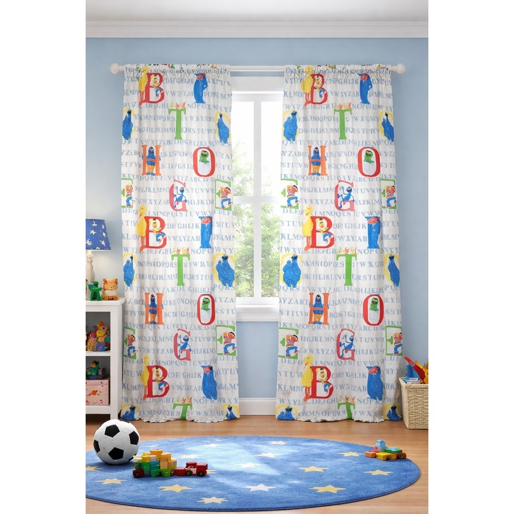 Sesame Street Alphabet Curtains 2 Panels VTG Pinch Pleat Primary Colors Big Bird